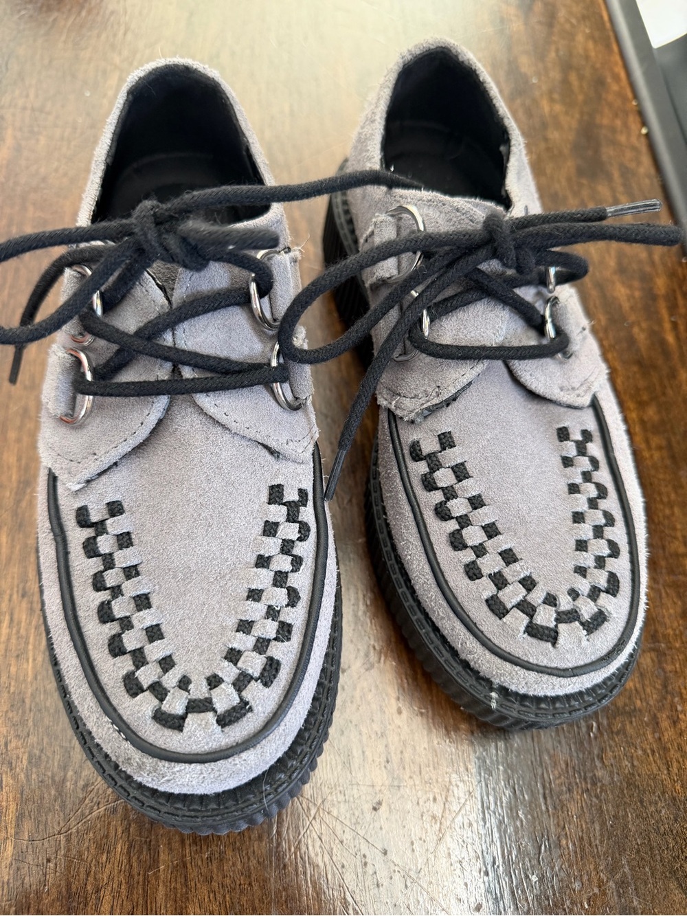 T.U.K Gray Suede Creeper Loafers with Black Accents - Picture 2 of 6
